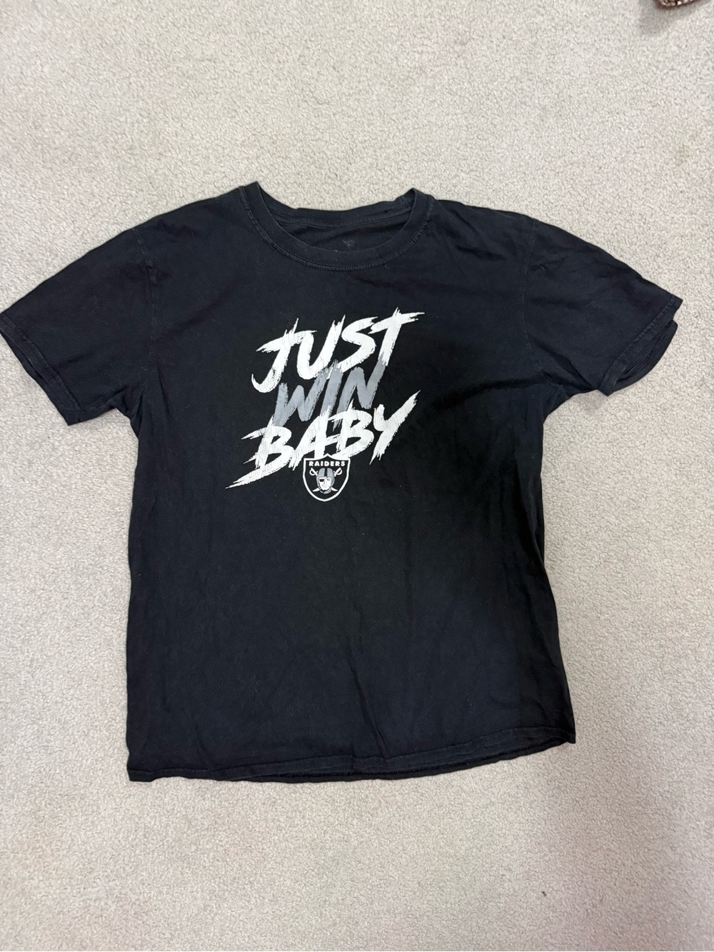 Fanatics Black Short Sleeve Tee with White 'Just Win Baby' Graphic L